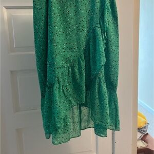 Anne Taylor pseudo wrap midi shirt fully lined, loose tie.